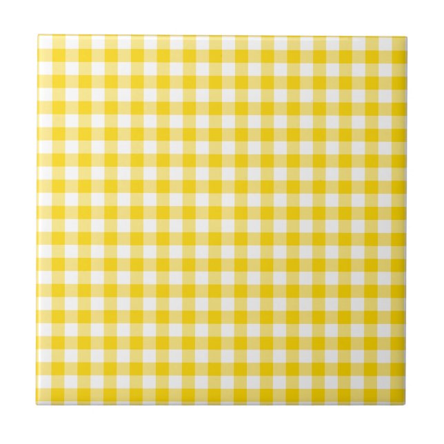 Azulejo Patrón de cuadros de Gingham amarillo y blanco (Frente)