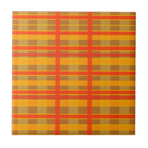Azulejo Patrón de Cuadros Escoceses Naranja Rojo Retro