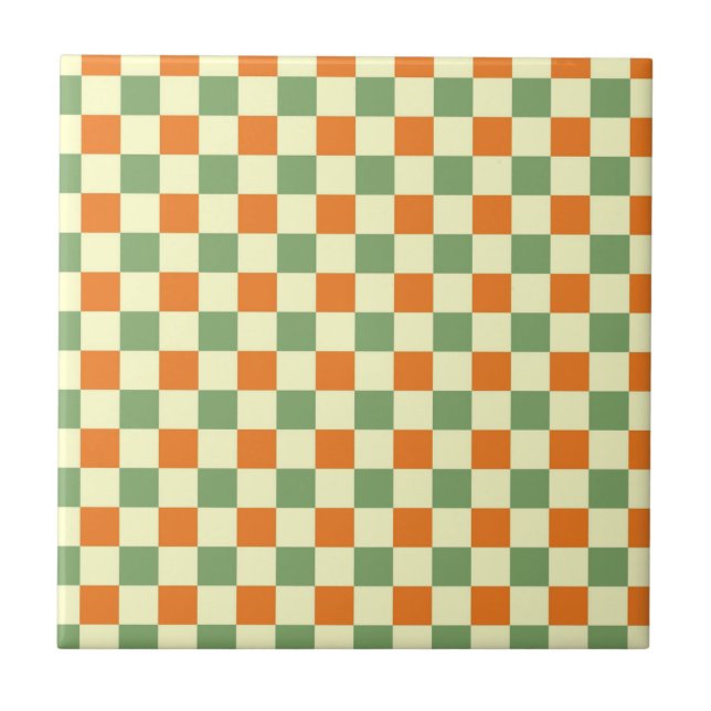Azulejo Patrón de cuadros gingham verde naranja marrón (Frente)