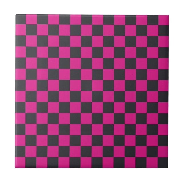 Azulejo Patrón de cuadros magenta y humo (Frente)