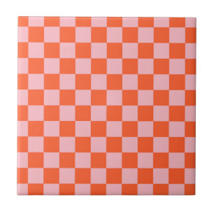 Azulejo Patrón de cuadros naranja y rosa