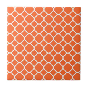 Azulejo Patrón de cuatro hojas en naranja mandarina y blan