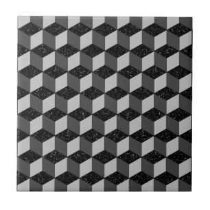 Azulejo Patrón de cubo 3D geométrico gris negro moderno