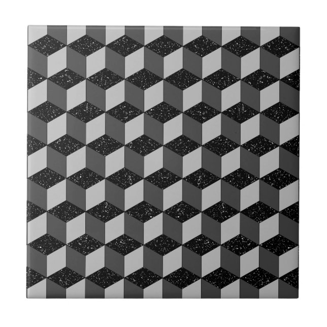 Azulejo Patrón de cubo 3D geométrico gris negro moderno (Frente)