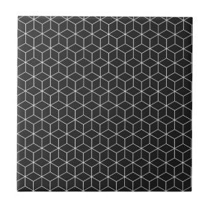 Azulejo Patrón de cubo geométrico blanco y negro