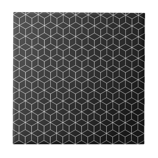 Azulejo Patrón de cubo geométrico blanco y negro (Frente)