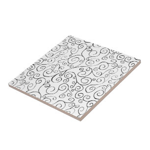 Azulejo Patrón de curvado negro pintado a mano sobre blanc
