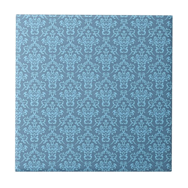 Azulejo Patrón de Damasco Azul (Frente)