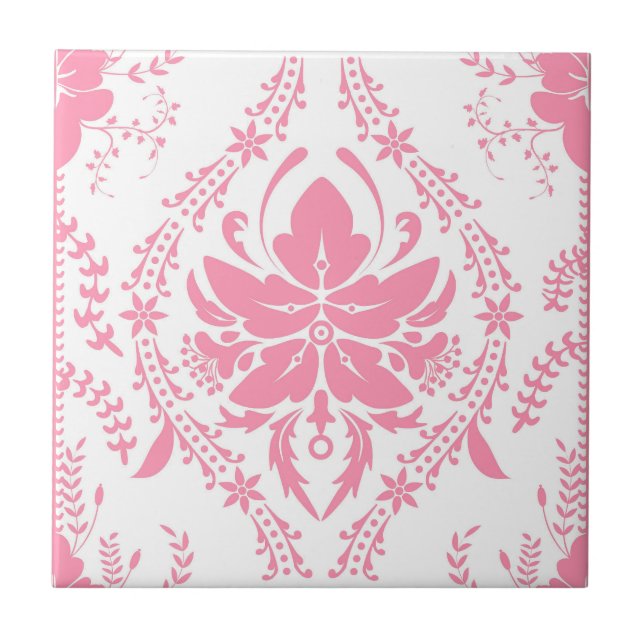 Azulejo patrón de damasco blanco rosado (Frente)