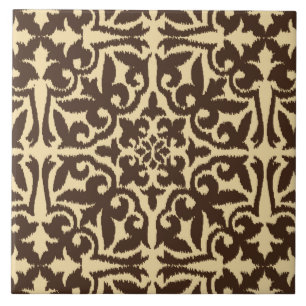 Azulejo Patrón de damasco de Ikat - Marrón chocolate y Tan