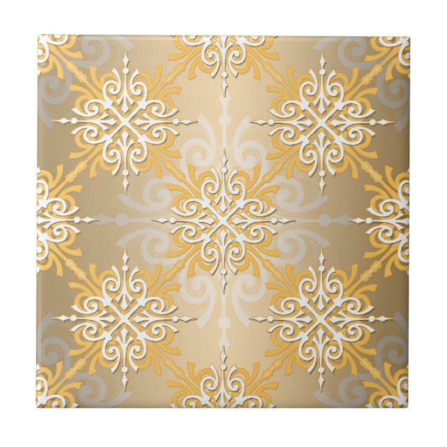 Azulejo Patrón de damasco de oro amarillo pálido (Frente)