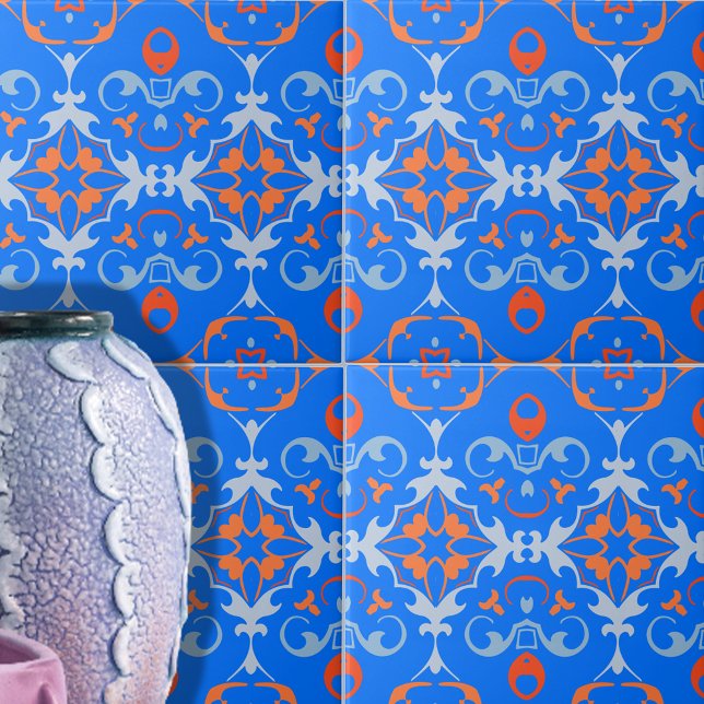Azulejo Patrón de Damasco del Naranja Azul Mediterráneo (Subido por el creador)
