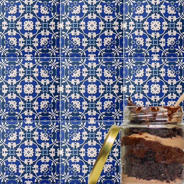 Azulejo Patrón de Damasco elegante azul y blanco clásico (Subido por el creador)