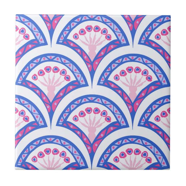 Azulejo patrón de damasco floral azul (Frente)