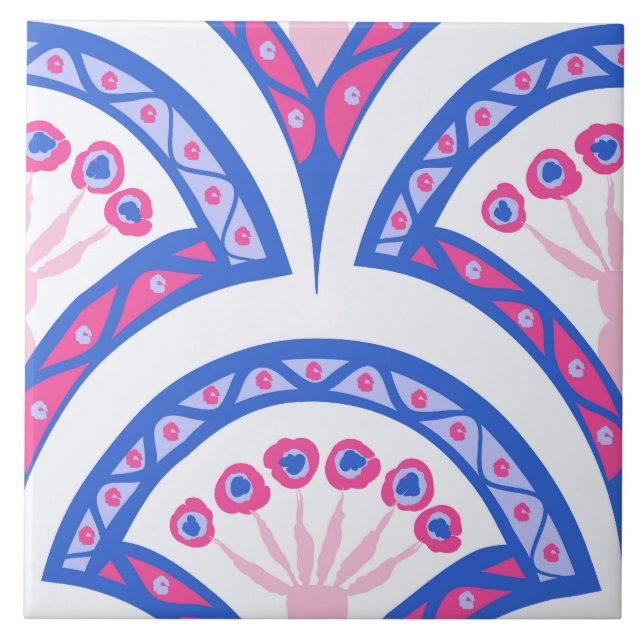 Azulejo patrón de damasco floral azul (Frente)