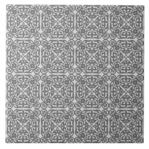 Azulejo Patrón de Damasco Medieval, gris plateado