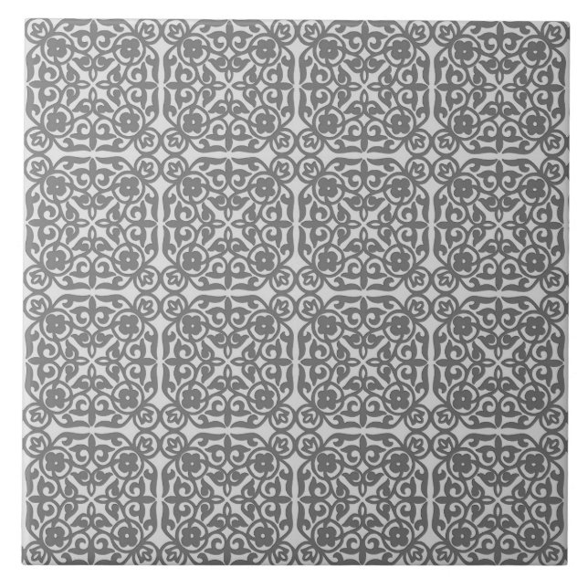 Azulejo Patrón de Damasco Medieval, gris plateado (Frente)