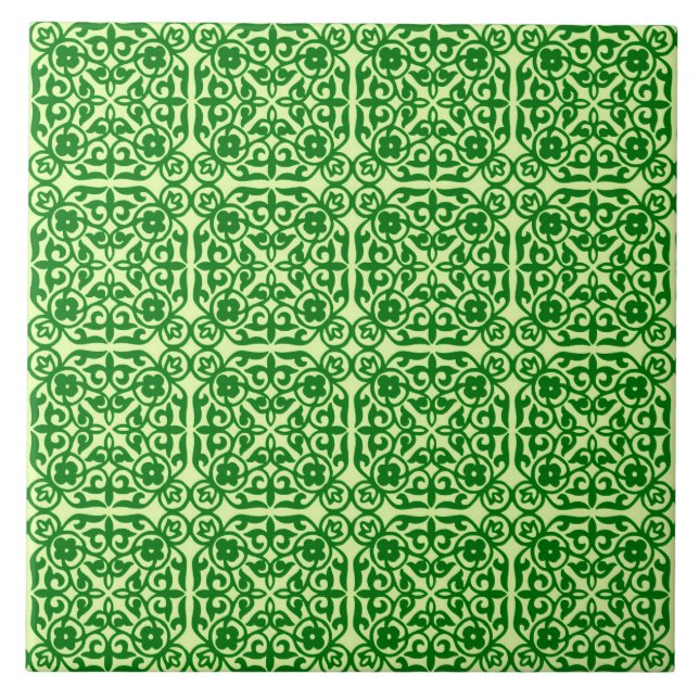 Azulejo Patrón de Damasco medieval, verde pino oscuro (Frente)