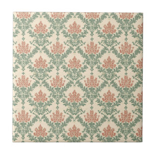 Azulejo Patrón de damasco rojo verde vintage