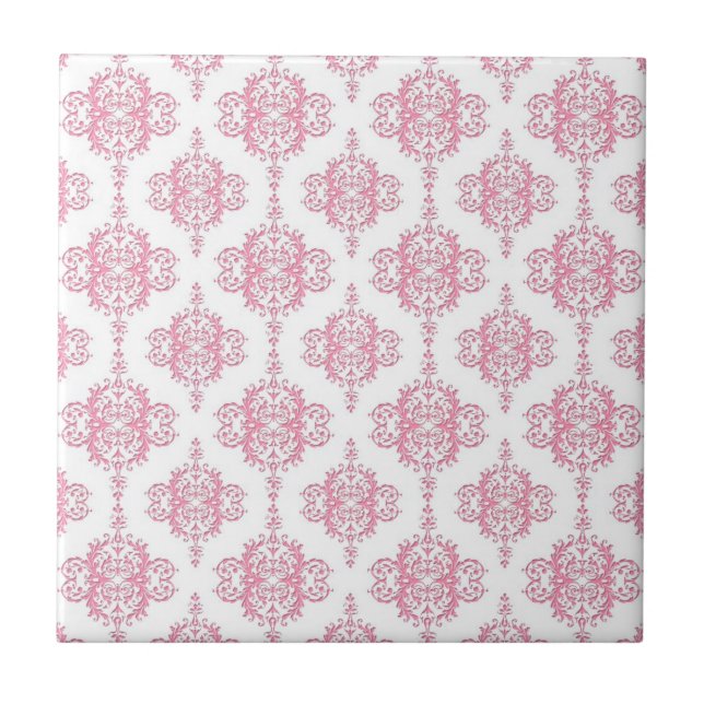 Azulejo Patrón de Damasco rosa y blanco (Frente)