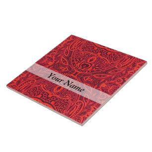 Azulejo Patrón de damasco tribal rojo