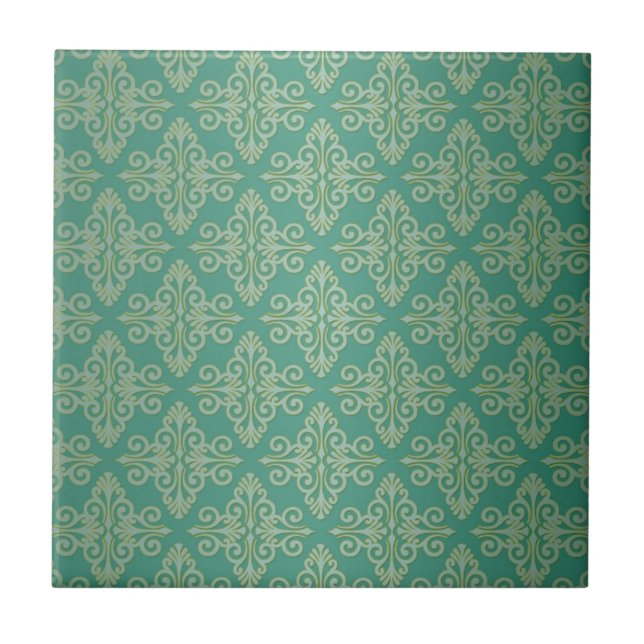 Azulejo Patrón de damasco verde Veridian (Frente)