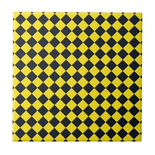 Azulejo Patrón de diamante amarillo negro de cheques (Frente)