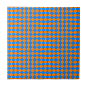 Azulejo Patrón de diamante de cuadros azul naranja