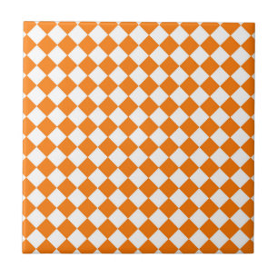 Azulejo Patrón de diamante de cuadros blancos y naranjas