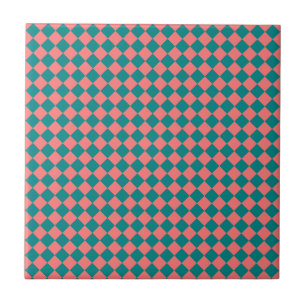 Azulejo Patrón de diamante de cuadros rosa cyan