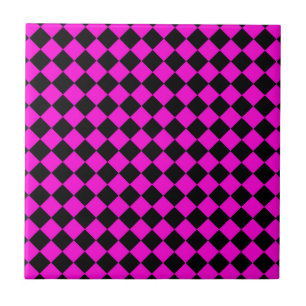 Azulejo Patrón de diamante de cuadros rosa y negro