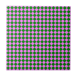 Azulejo Patrón de diamante de cuadros rosado verde