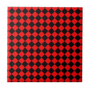 Azulejo Patrón de diamante de damero rojo y negro