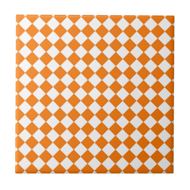 Azulejo Patrón de diamante del verificador blanco naranja (Frente)