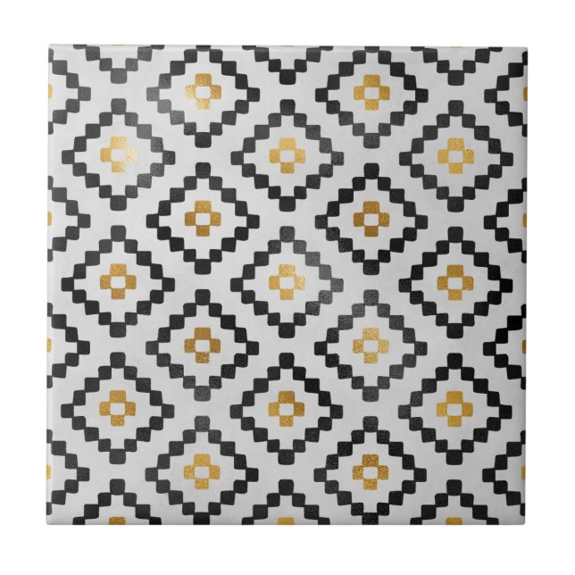 Azulejo Patrón de diamante geométrico abstracto de oro neg (Frente)