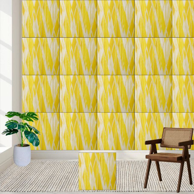 Azulejo Patrón de diamante geométrico amarillo Tile cerámi (Yellow Geometric Diamond Pattern Ceramic Tile)