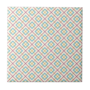 Azulejo Patrón de diamante geométrico rosa pastel y azul