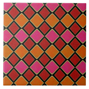 Azulejo Patrón de diamante Harlequin vibrante en rojo, nar