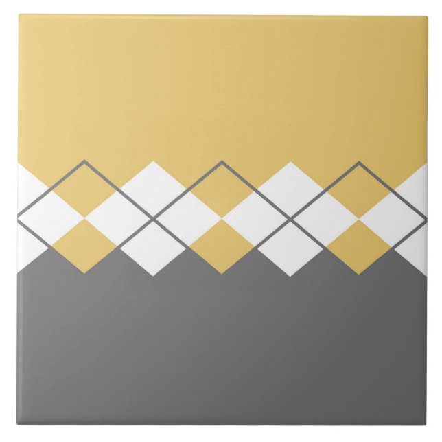 Azulejo Patrón de diamante moderno mostaza amarillo, gris, (Frente)