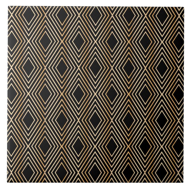 Azulejo Patrón de diamante negro y dorado (Frente)