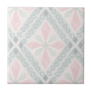 Azulejo Patrón de diamante pastel verde y rosa