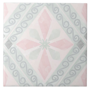 Azulejo Patrón de diamante pastel verde y rosa