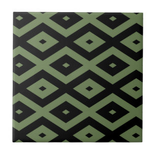 Azulejo Patrón de diamante verde oliva y negro