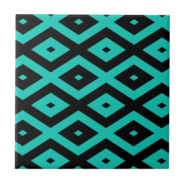 Azulejo Patrón de diamantes turquesa y negro (Frente)