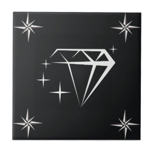 Azulejo Patrón de diamantes y estrellas negro