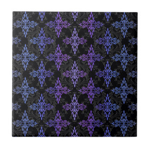 Azulejo Patrón de doble damasco negro azul púrpura