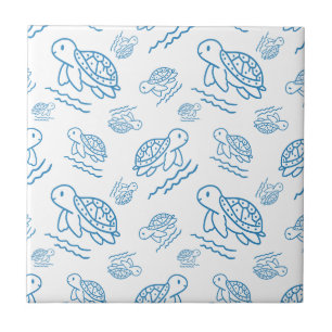 Azulejo Patrón de Doodle Náutico de Tortuga Marina Adorabl