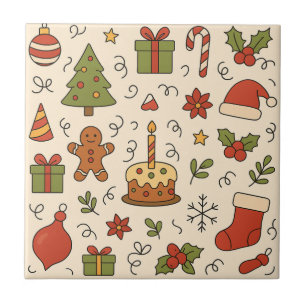Azulejo Patrón de Doodle Navideño Alegre