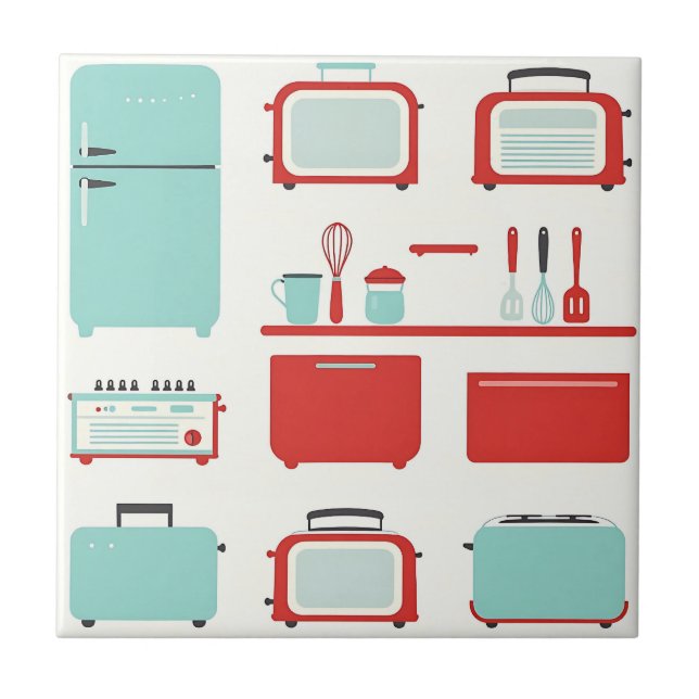 Azulejo Patrón de electrodomésticos de cocina retro (Frente)