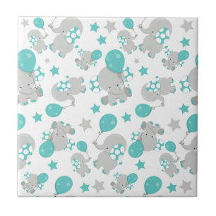 Azulejo Patrón de Elefantes, Elefantes Cutos - Gris Azul